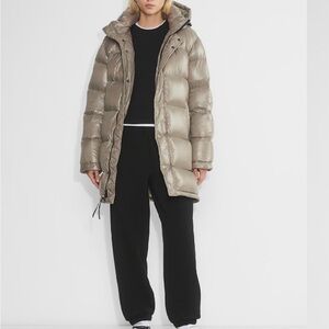 Aritzia Metallic Taupe Puffer Jacket